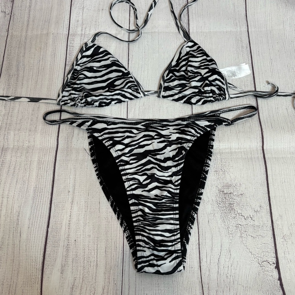 PrettyLittleThing Zebra Print String Bikini Size 6